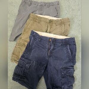 Lot of 3 Gap Kids Boys Summer Shorts Size 8 Husky Blue Green Khaki Gray